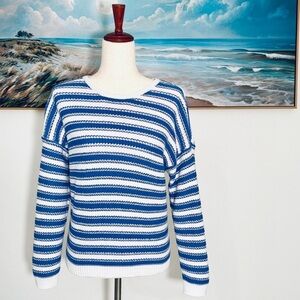 🌼Joseph A Textured 3/4 Sleeve Sweater, Size L, Blue & White Stripe (NWOT)